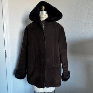 Jones New York | Leather and Faux Sherling Coat with Hood size L